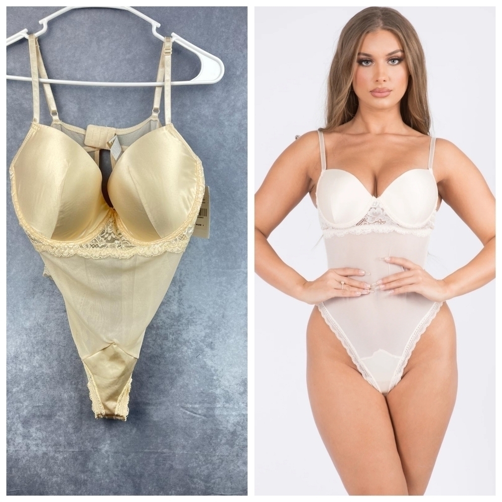 FTF Cosmopolitan Beige Nude Mesh‎ Stain Lace Bodysuit Size 1X